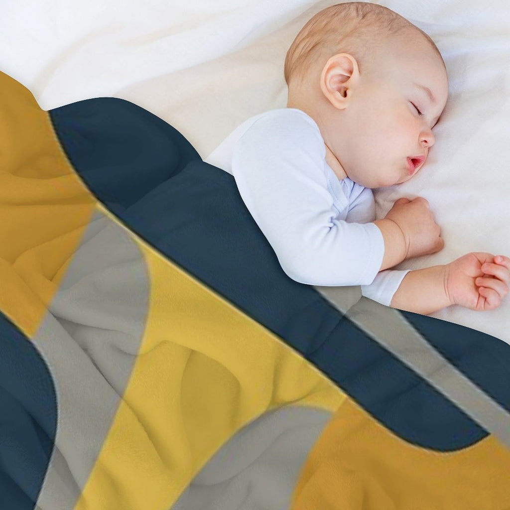 Mid Century Modern Retro Abstract Pattern in Navy Blue, Mustard Yellow, And Gray Lightweight Throw Blanket