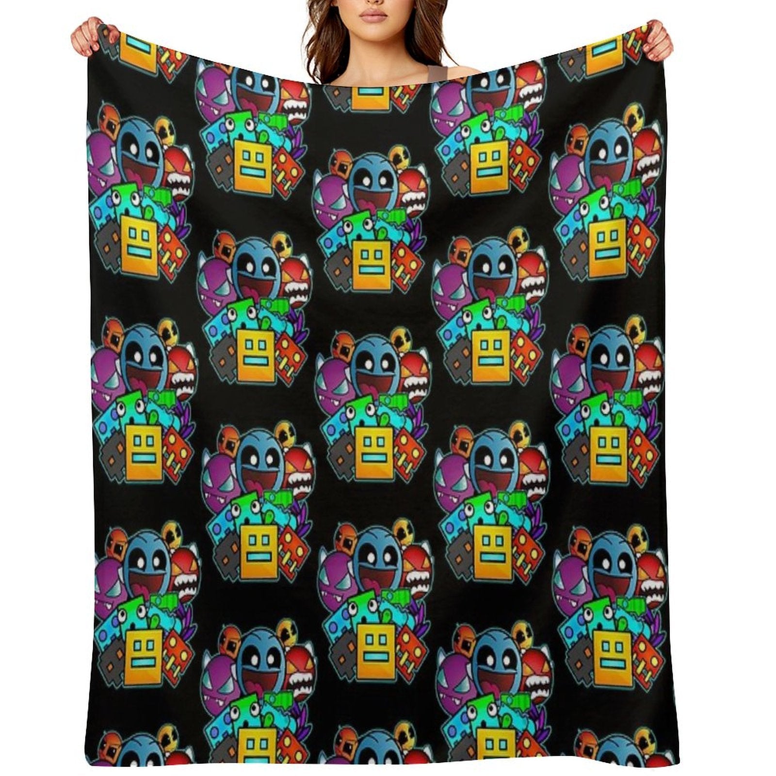 Geometry Dash Old School Gaming Compact Throw Blanket