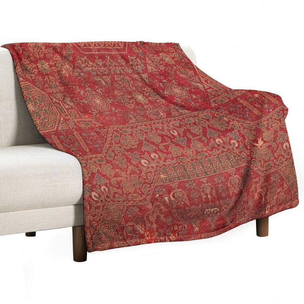 Bohemian Medallion II  15th Century Old Distressed Red Green Colorful Ornate Accent Rug Pattern Quick-dry Throw Blanket