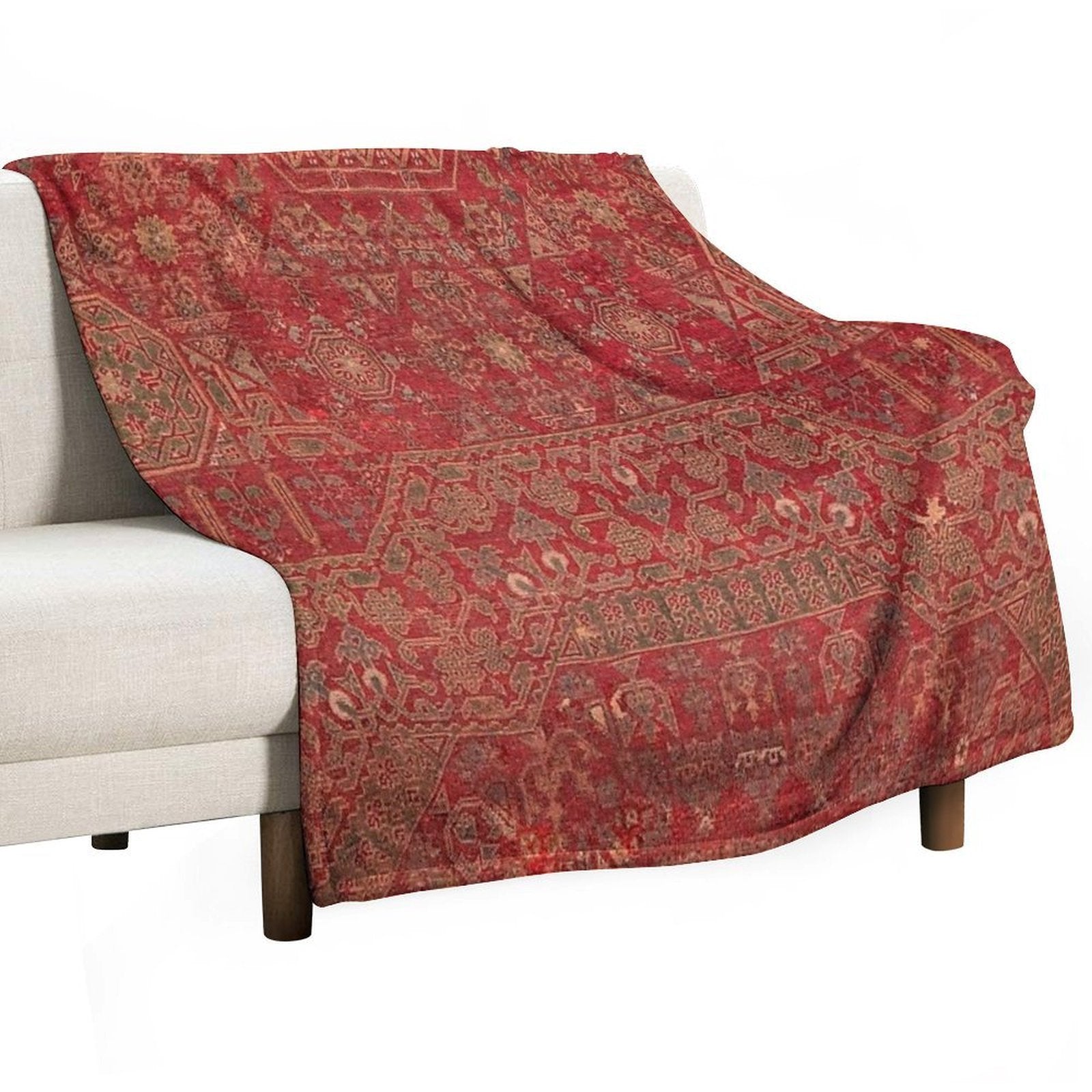 Bohemian Medallion II  15th Century Old Distressed Red Green Colorful Ornate Accent Rug Pattern Quick-dry Throw Blanket