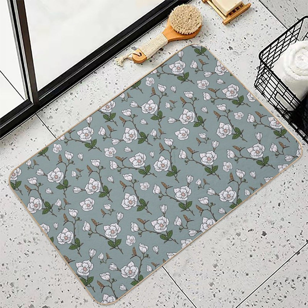 Botanical Magnolia Sprig Pattern_Sage  Dirt-Trapping Bath Mat