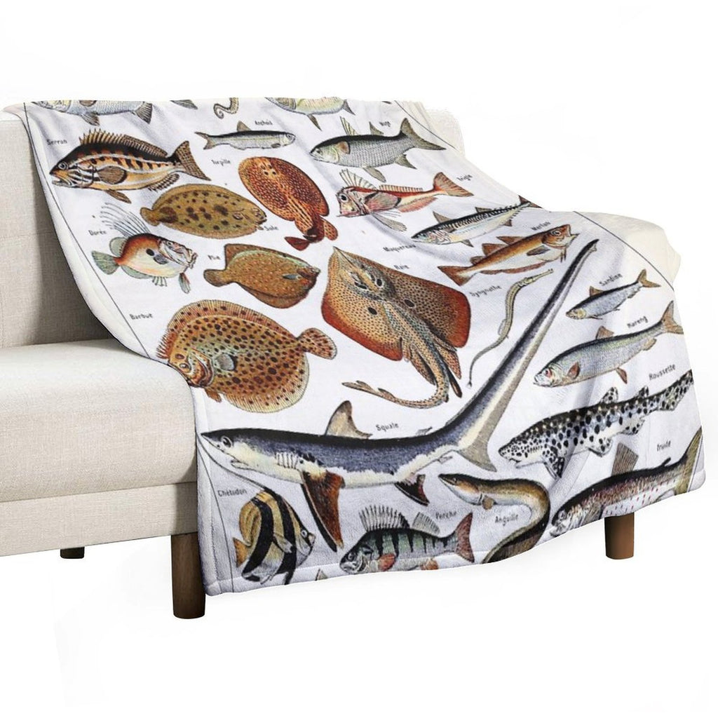 Adolphe Millot - Poissons B - French Vintage Nautical Poster Compact Throw Blanket
