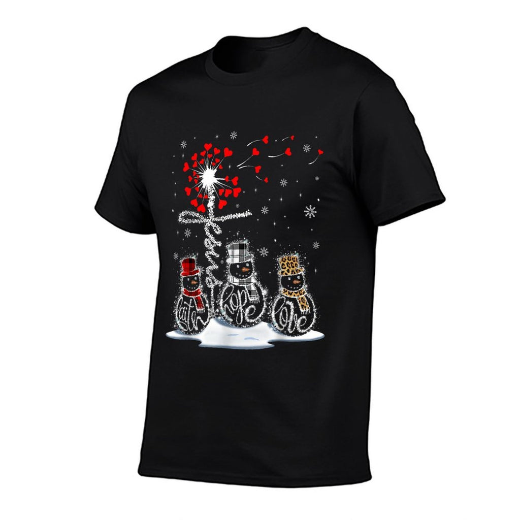 Funny Christmas 2025 Faith Hope Love Snowman Christian Cross  Wrinkle-resistant T-Shirt