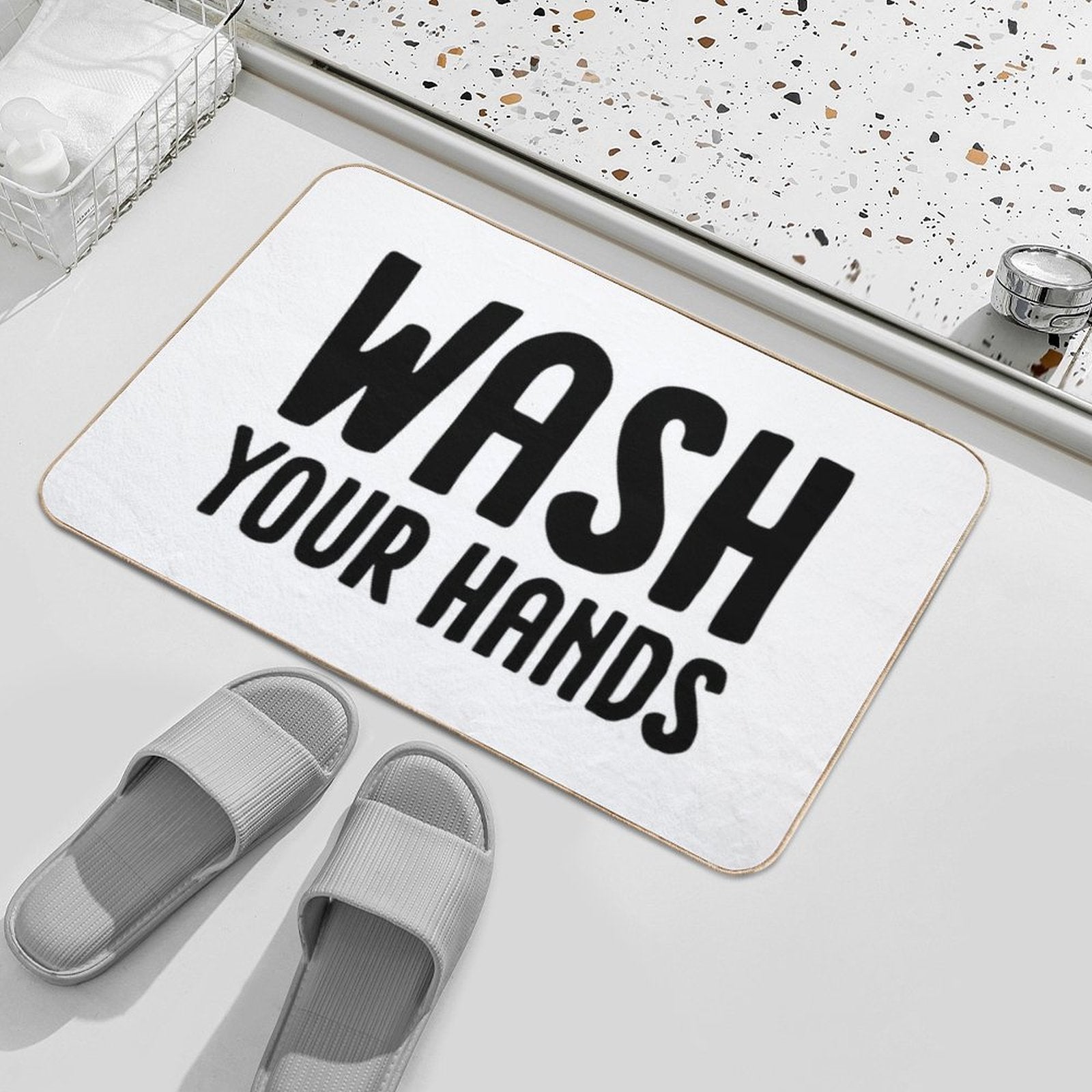 Wash Your Hands - White  Toxin-Free Bath Mat
