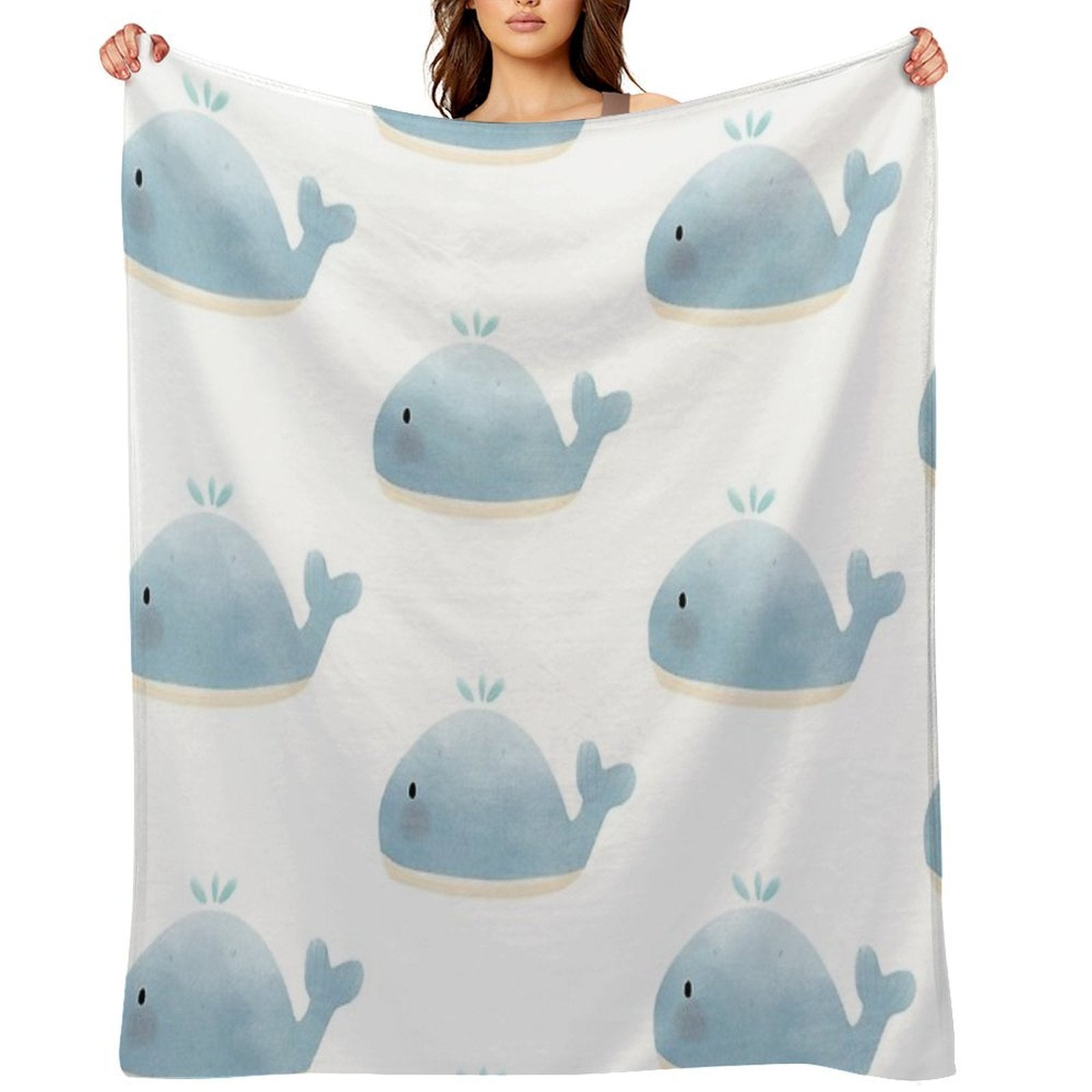 Blue Whale Watercolor Hand Drawn Kawaii Versatility Throw Blanket