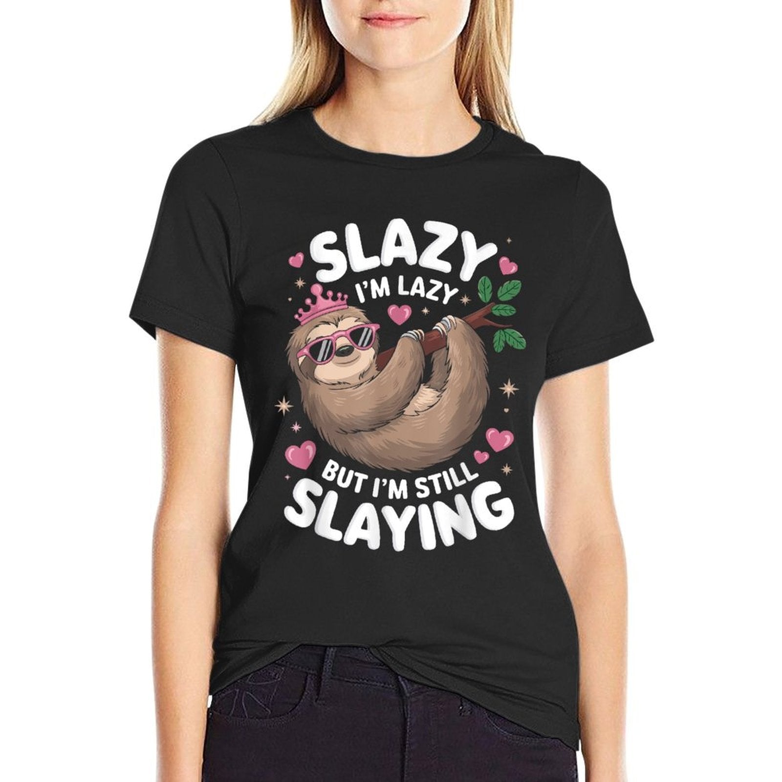 Cute Tween Girl Funny Animal Sloth Slay Meme Trendy Slazy  Polyester Blend T-Shirt
