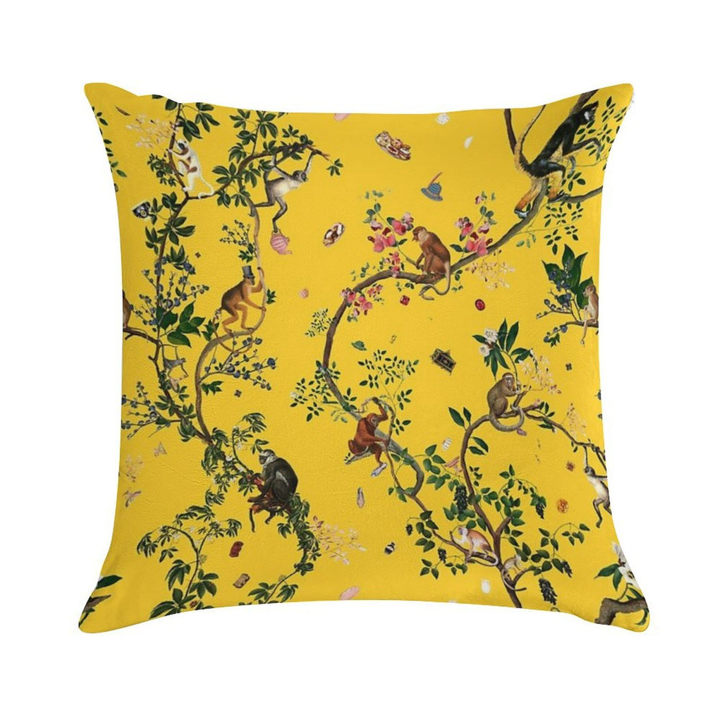 Monkey World Yellow Soft Washable Throw Pillow
