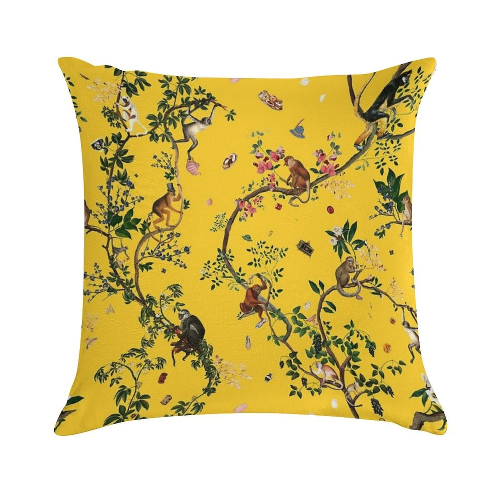 Monkey World Yellow Soft Washable Throw Pillow
