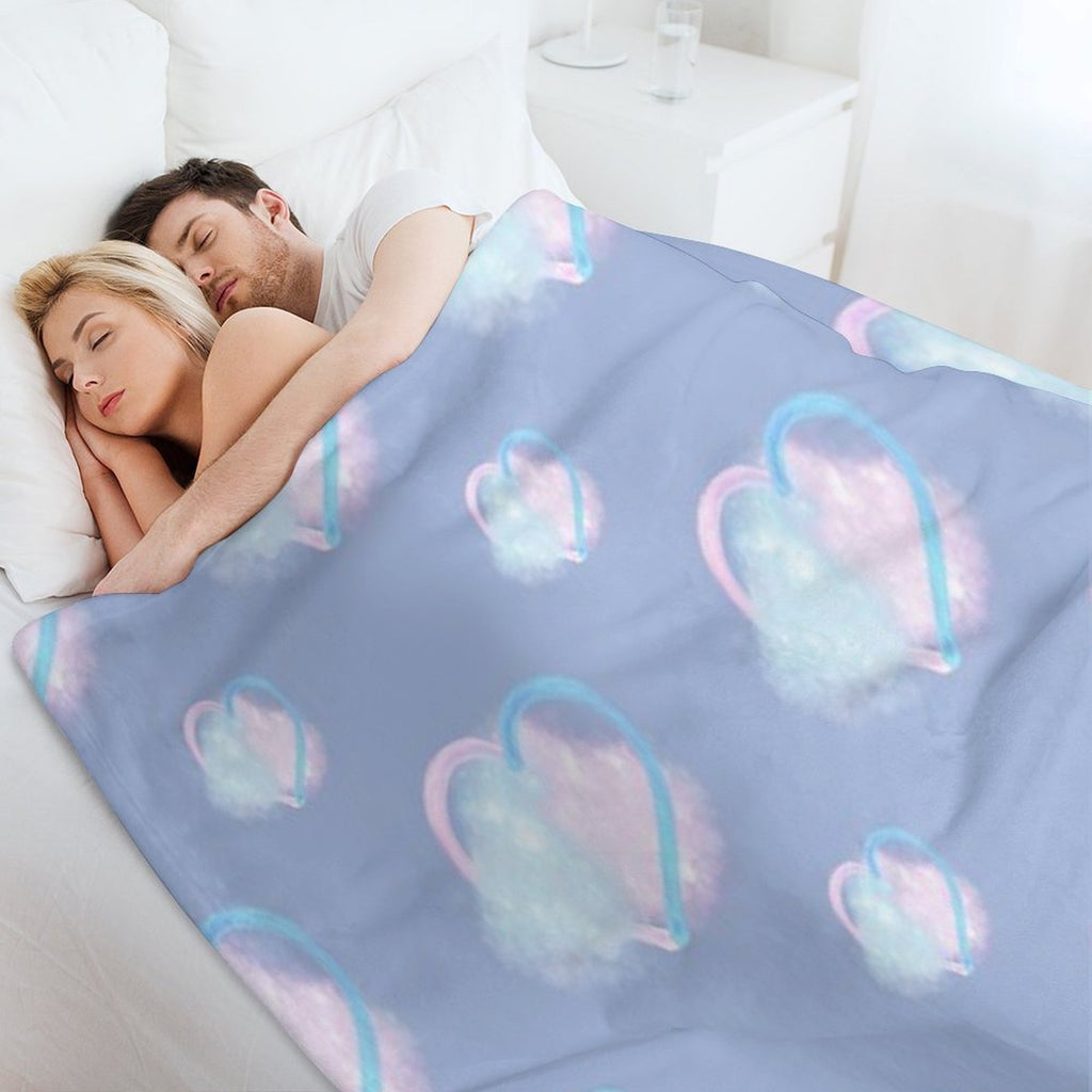Lover Clouds on Blue Background Duo Size Gift-ready Throw Blanket