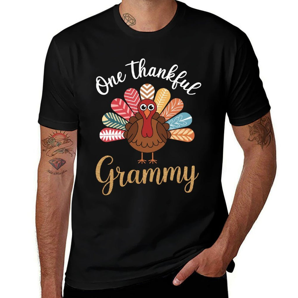 Grammy One Thankful Grammy Thanksgiving Christmas Groovy  Rolled Sleeves T-Shirt