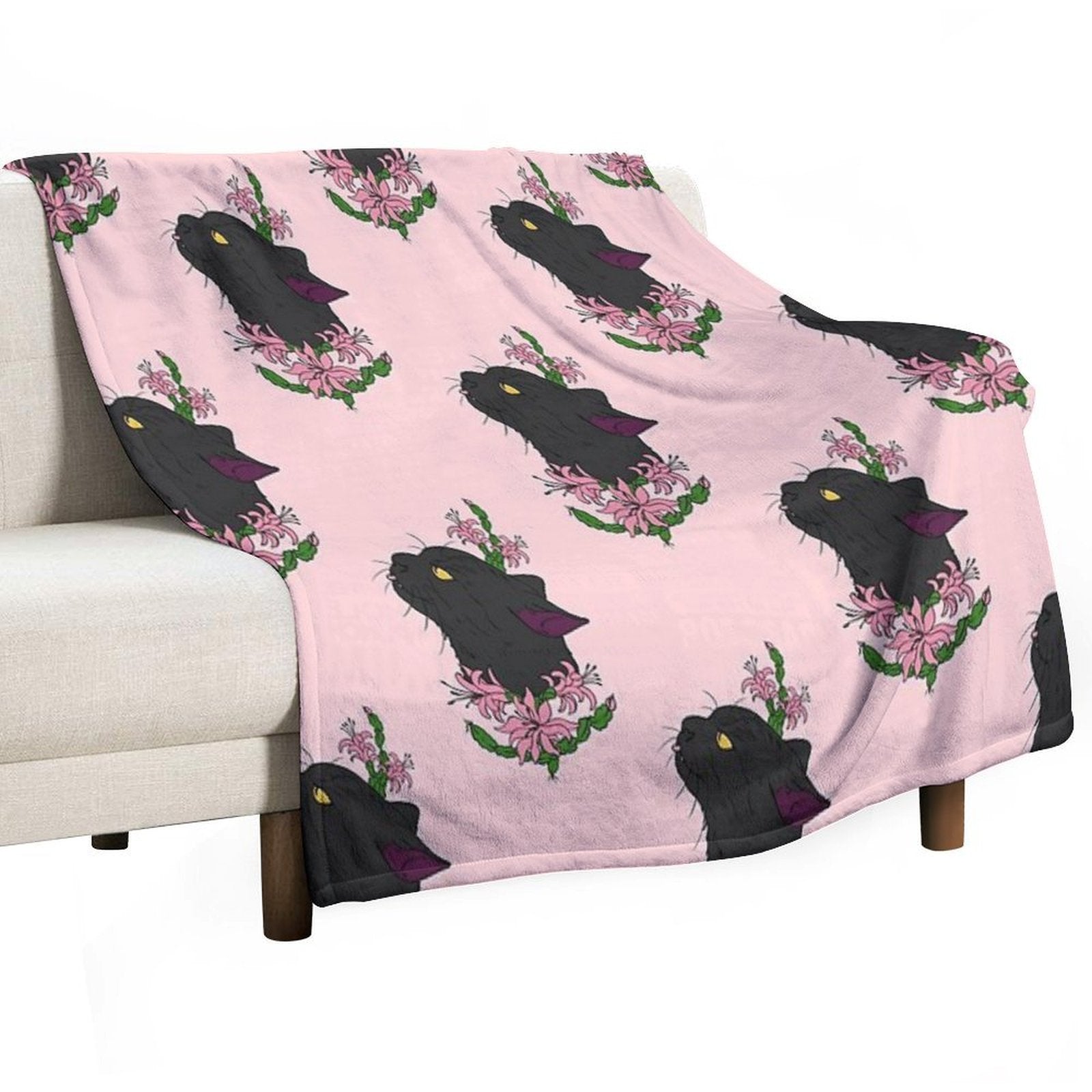 Christmas Cacti Floral Cat Bea Machine-washable Throw Blanket