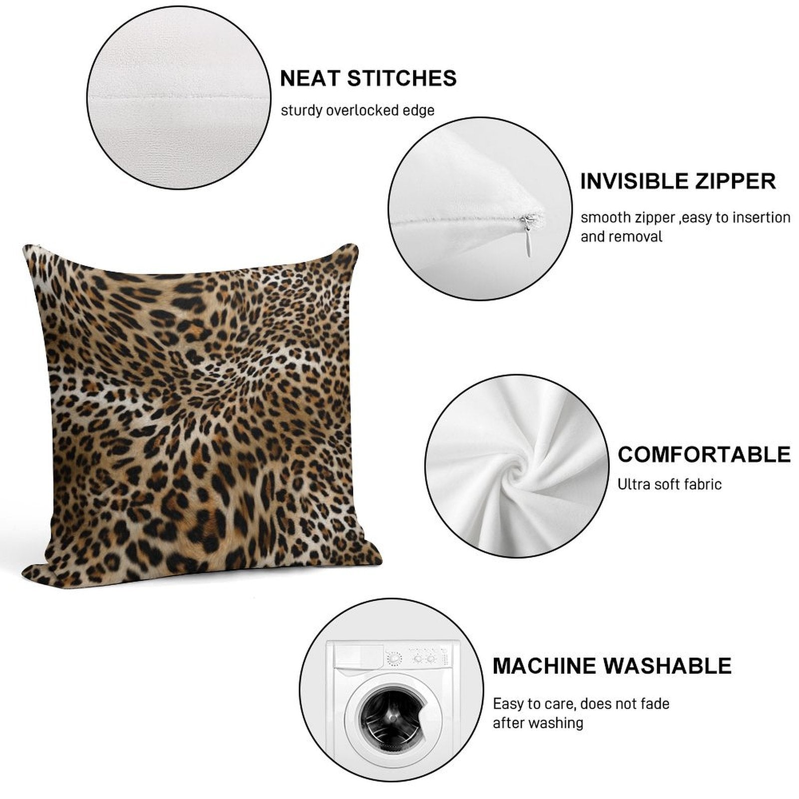 Leopard Pattern Soft Short Plush Fabric Throw Pillow
