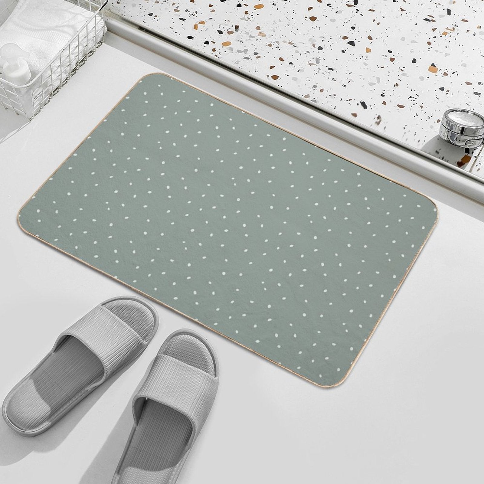 Scattered Dots in Mountain Green  Non-Slip Bath Mat