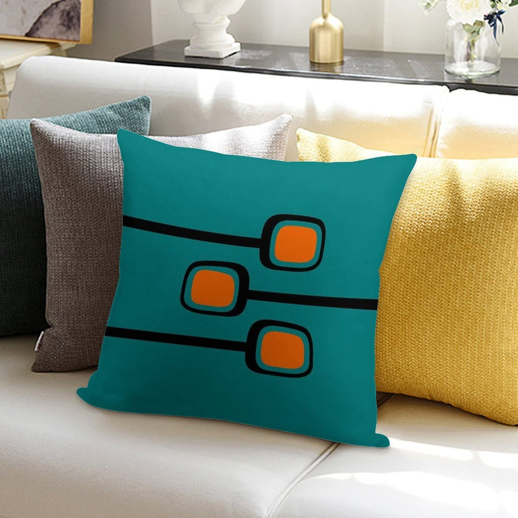 Retro Branches Black And Orange on Teal Mid Century Modern Print Soft Short Plush Fabric Throw Pillow