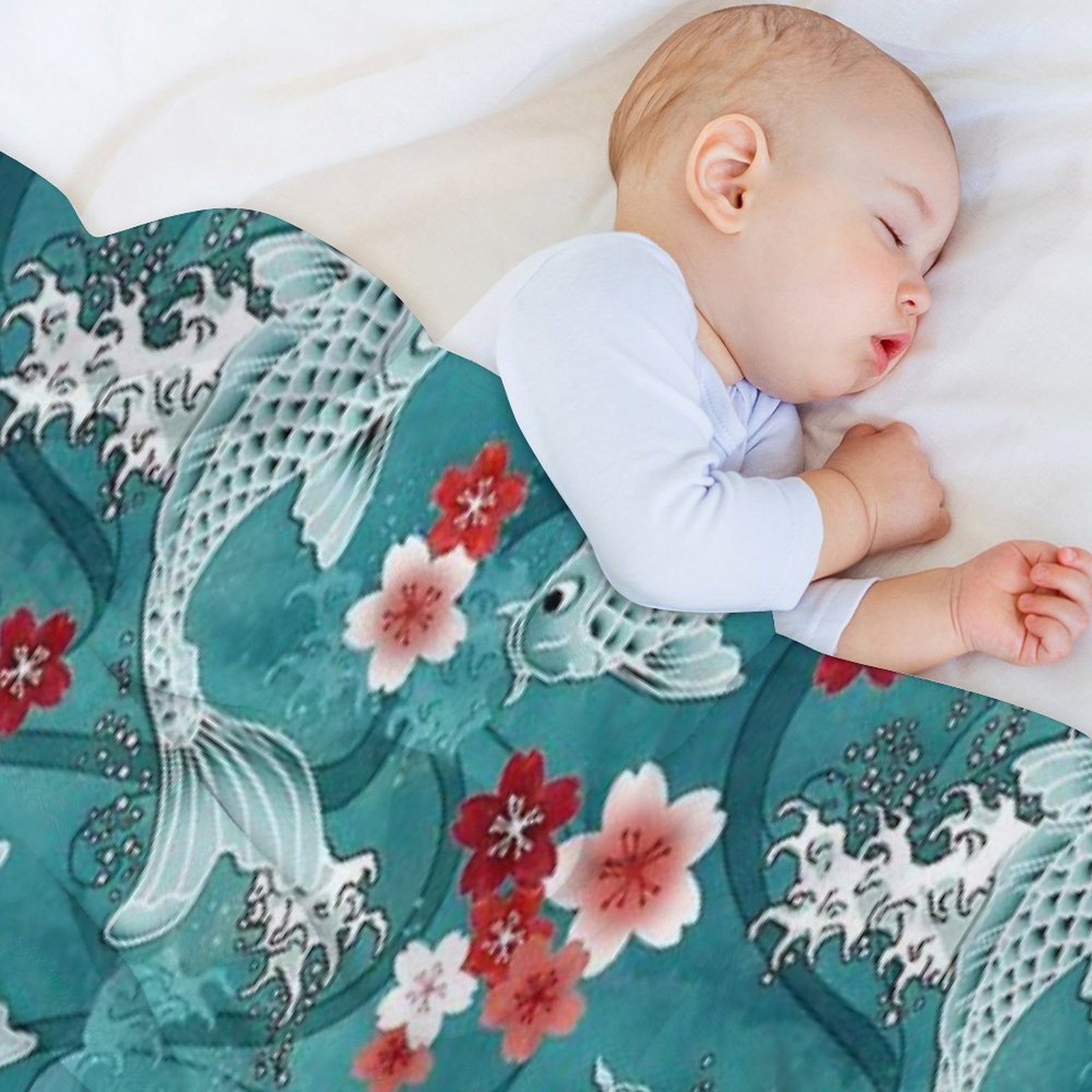 Koi Sakura Blossom in Turquoise Comfort Throw Blanket