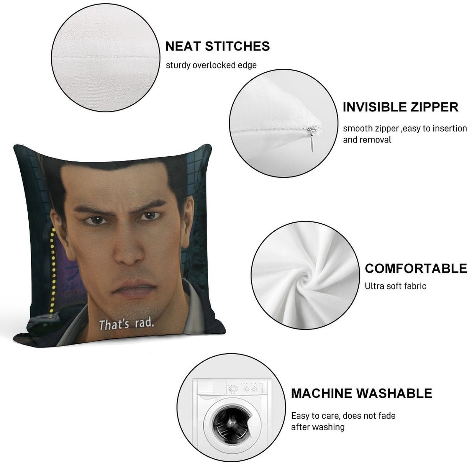Yakuza Kiryu That's Rad Soft Style Accent Throw Pillow