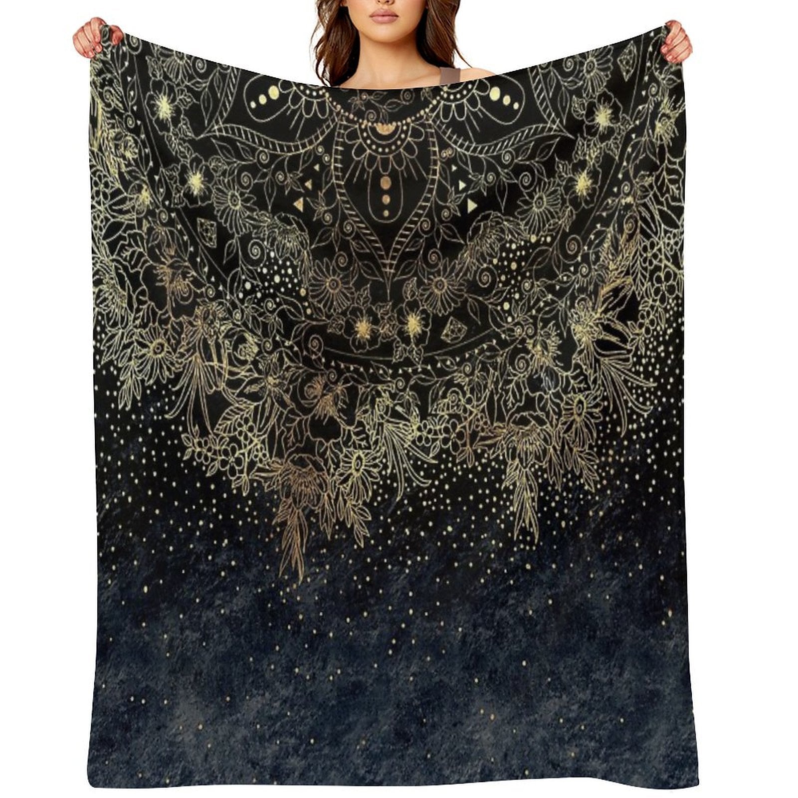 Blue Gold Mandala Floral Multi-functional Throw Blanket