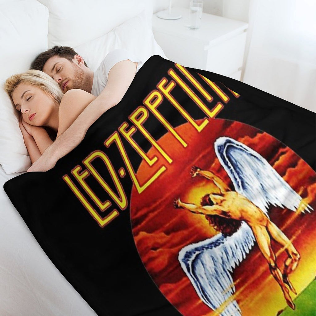 Led Vintage  US Tour 1975  Black Background Travel-friendly Throw Blanket