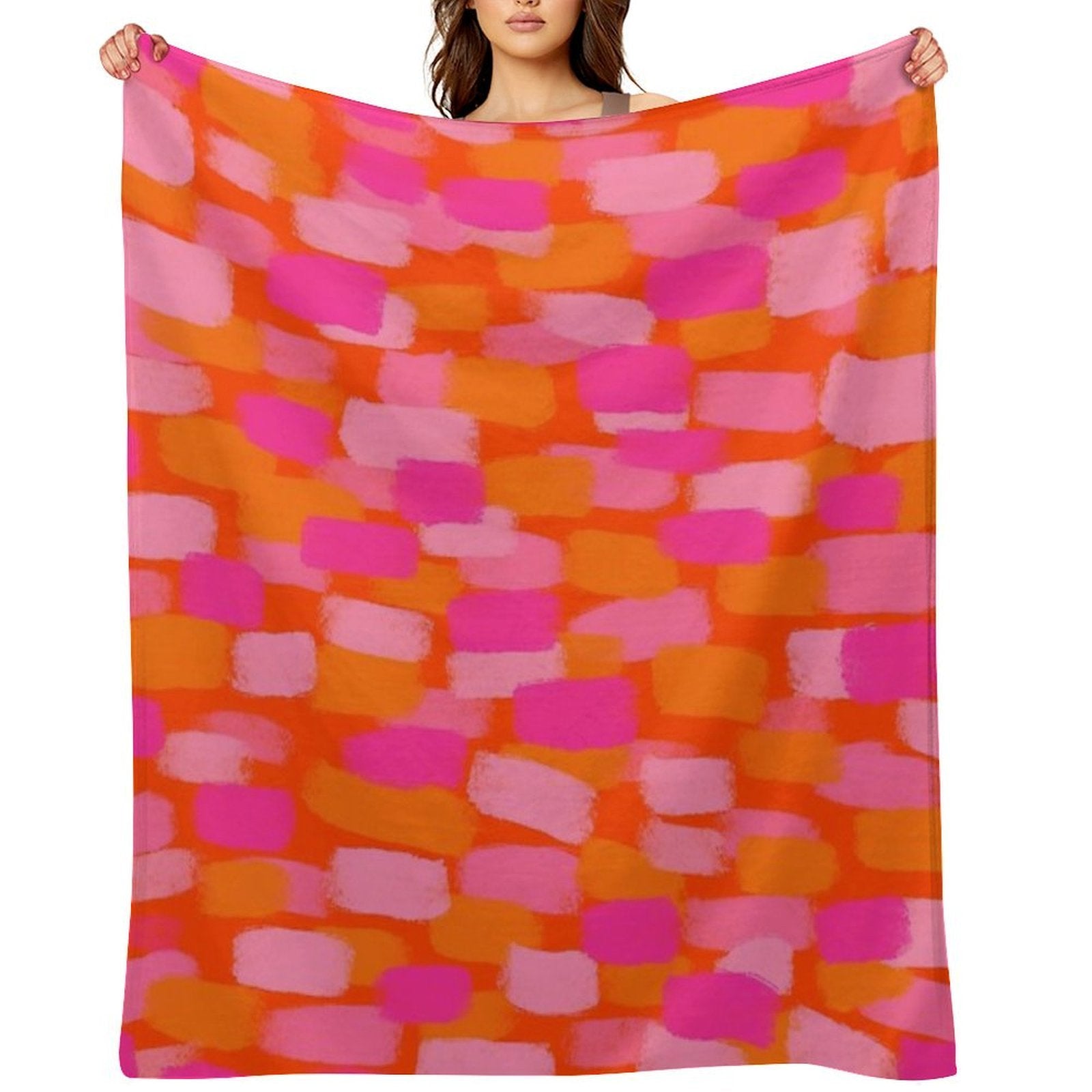 Abstract, Pink And Orange, Paint Brush Effect Lightweight Throw Blanket