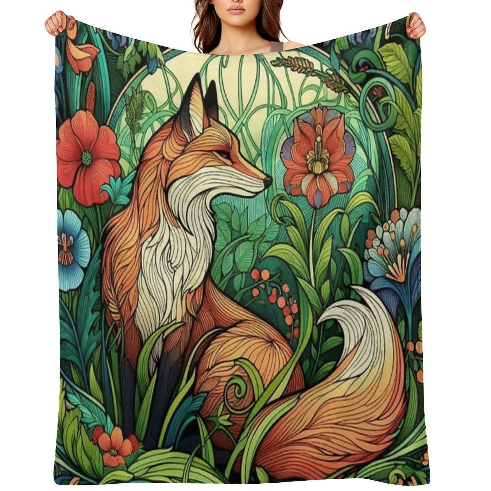 Art Nouveau Fox Compact Throw Blanket