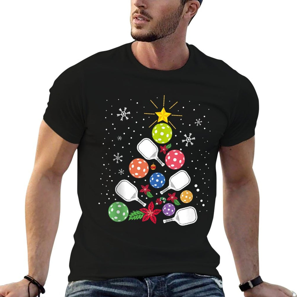 Pickleball Christmas Tree Santa Pickleball X-mas Lights  Soft T-Shirt