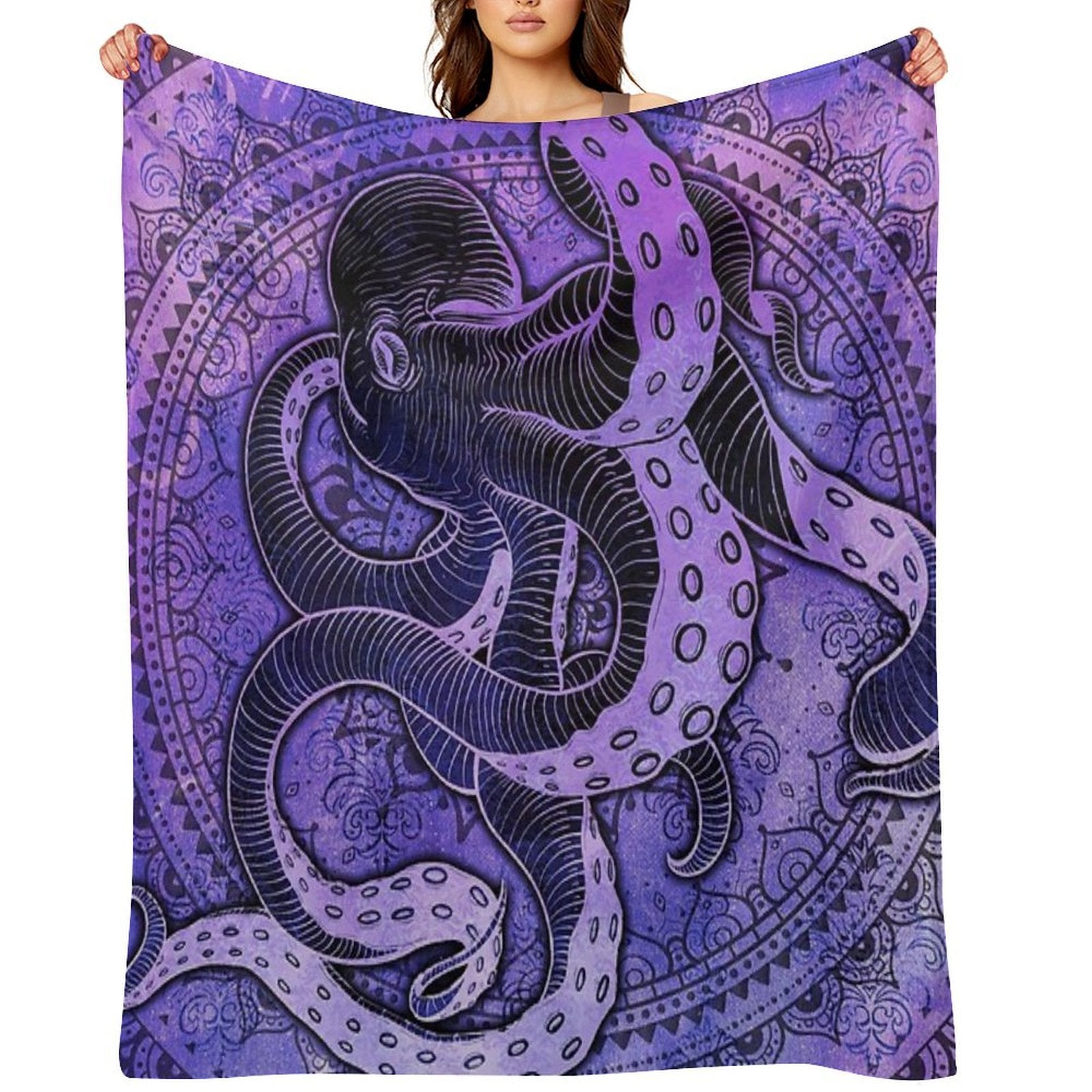 Octopus on Damask - Purple Edition Comfort Throw Blanket