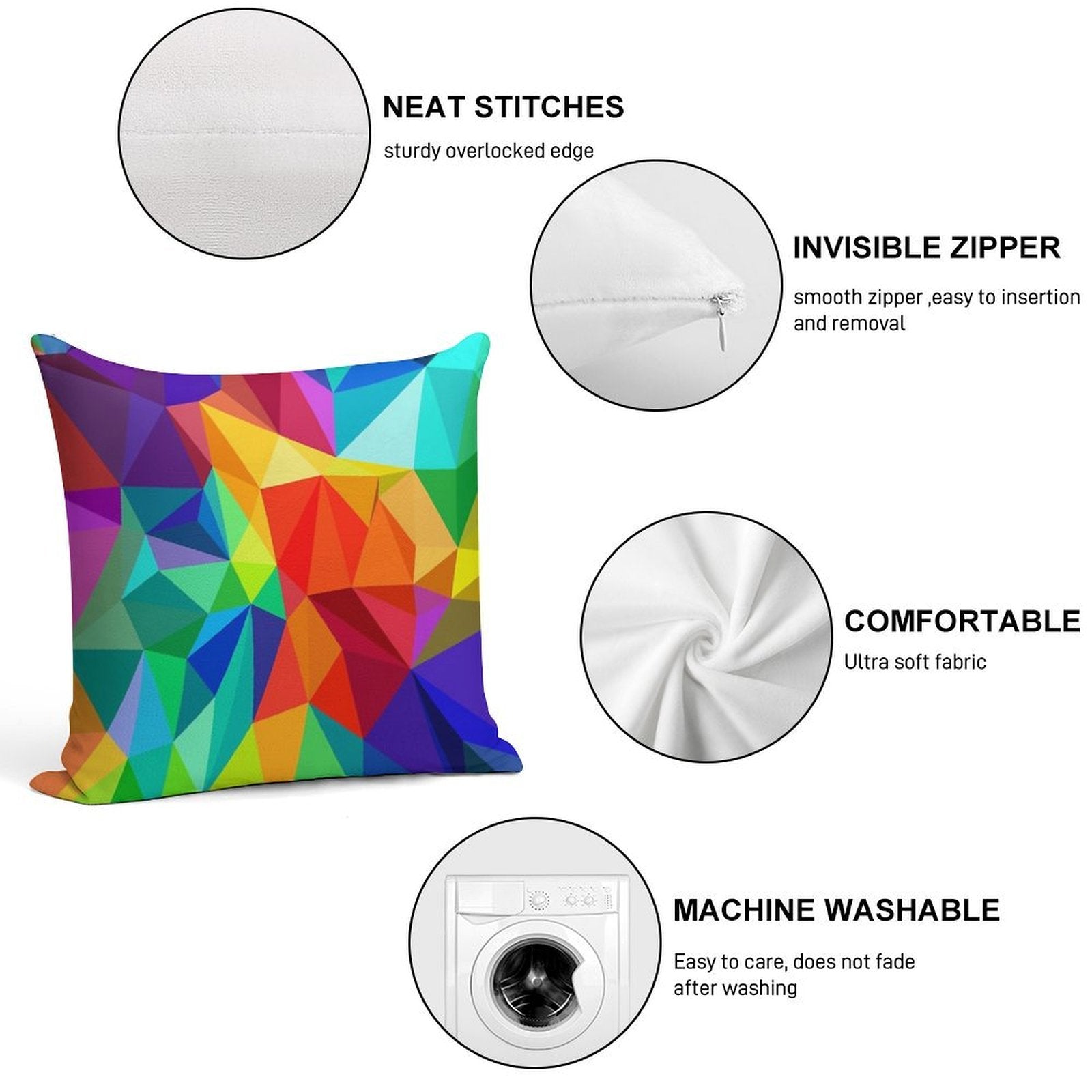 Bright Colorful Geometric Rainbow Design Soft Bedroom Essential Throw Pillow