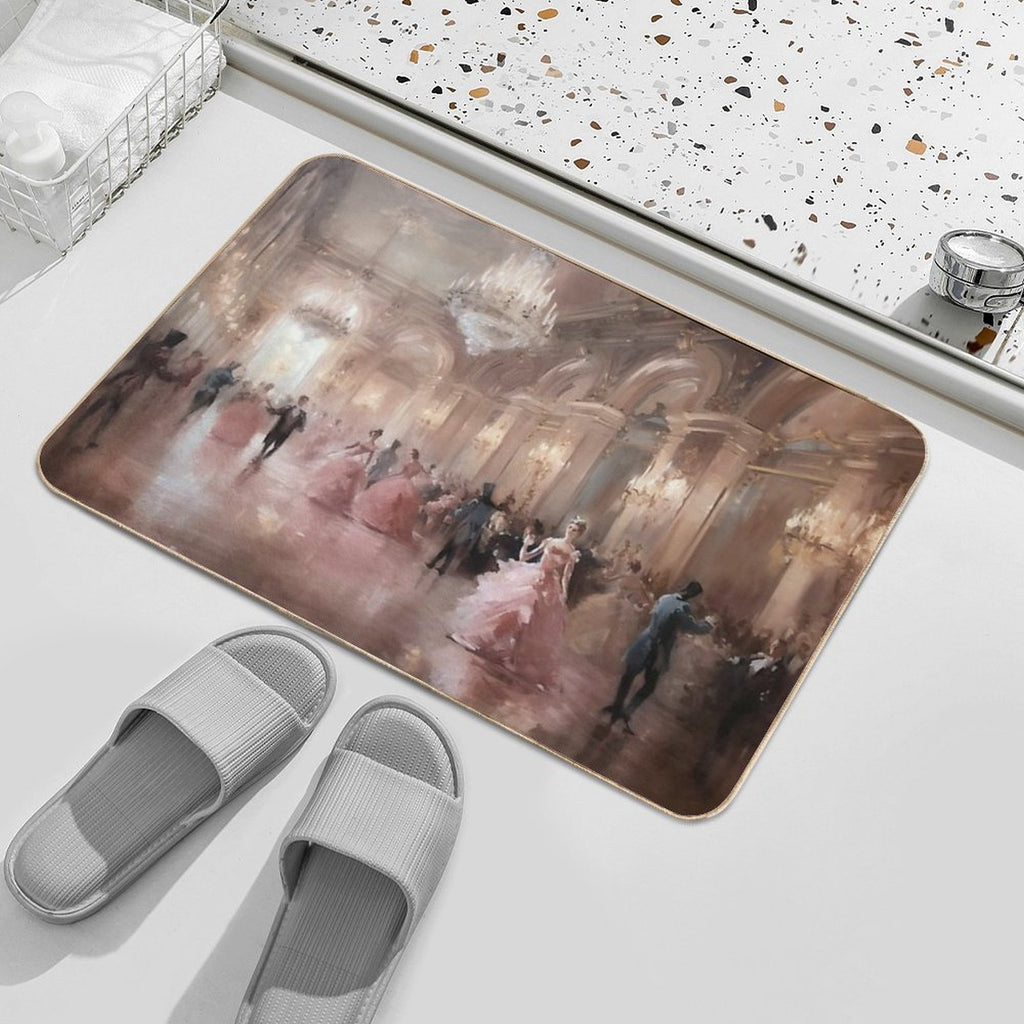 Coquette Aesthetic Vintage Painting of An Old Pink Ballroom  Absorbent Bath Mat