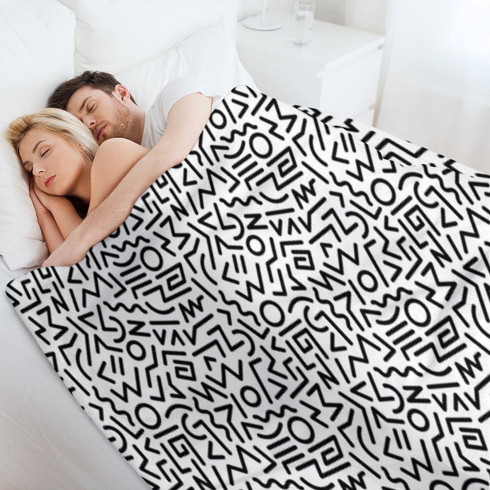 Memphis Pattern Black And White Eco-conscious Throw Blanket
