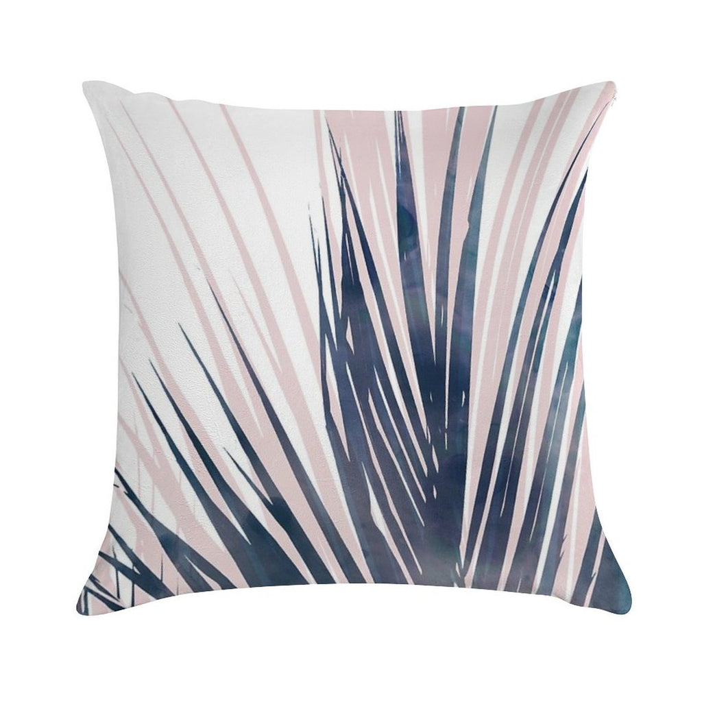 Contemporary Palm Leaf in Navy Blue And Blush Pink Soft Washable Throw Pillow