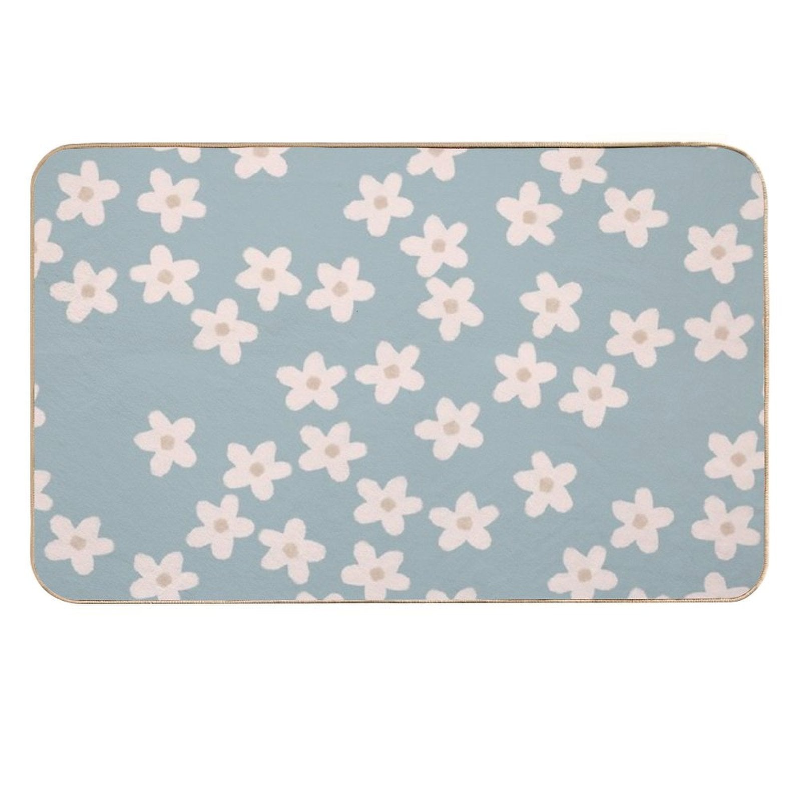 Spring Floral Daisy Print in Pastel Blue  Repositionable Bath Mat