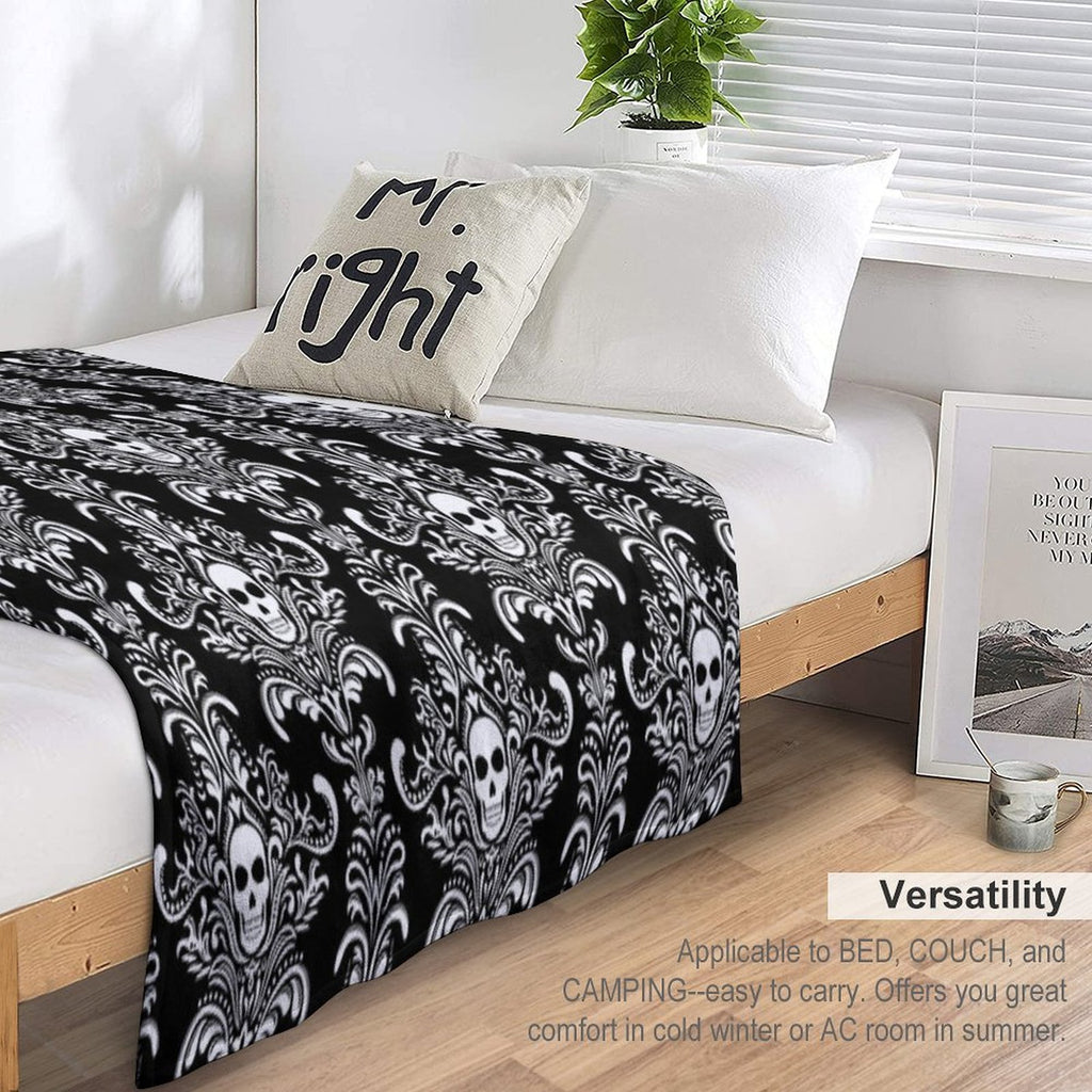 Skulls Damask Goth Halloween Pattern Travel-friendly Throw Blanket