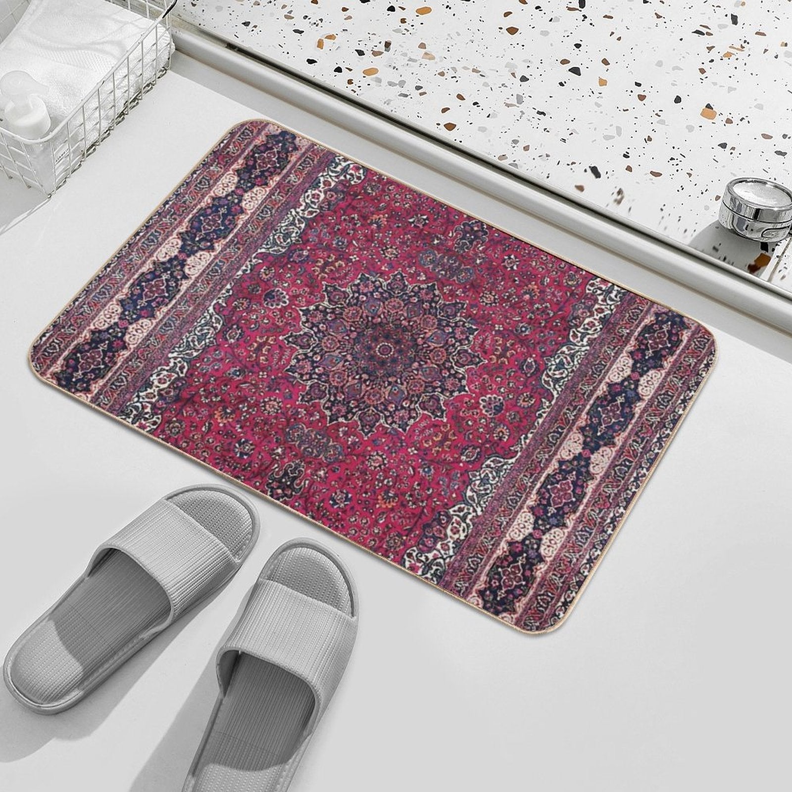 Saber Meshed Persian Carpet Print  Dirt-Trapping Bath Mat