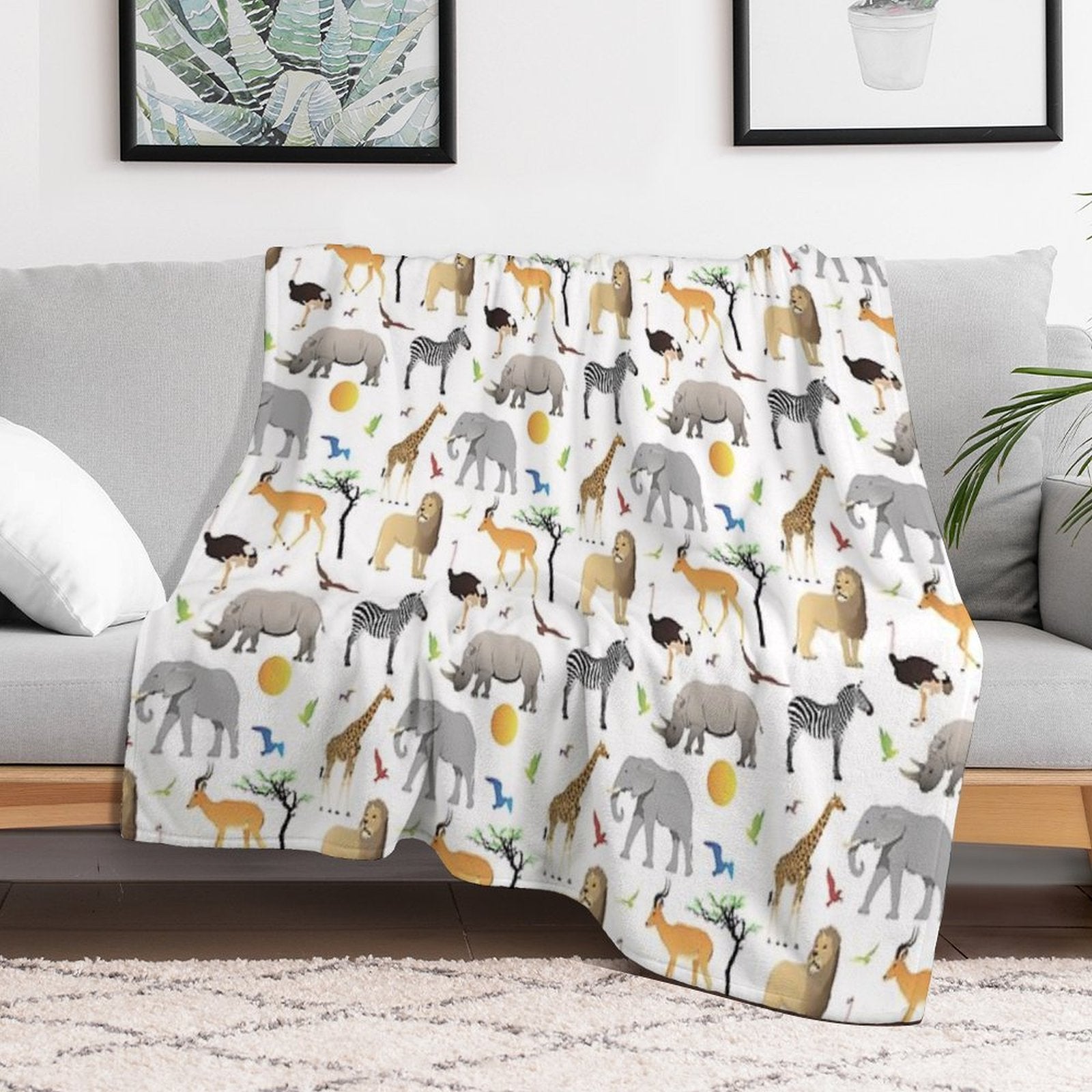 Safari Savanna Various Animals Eco-conscious Throw Blanket