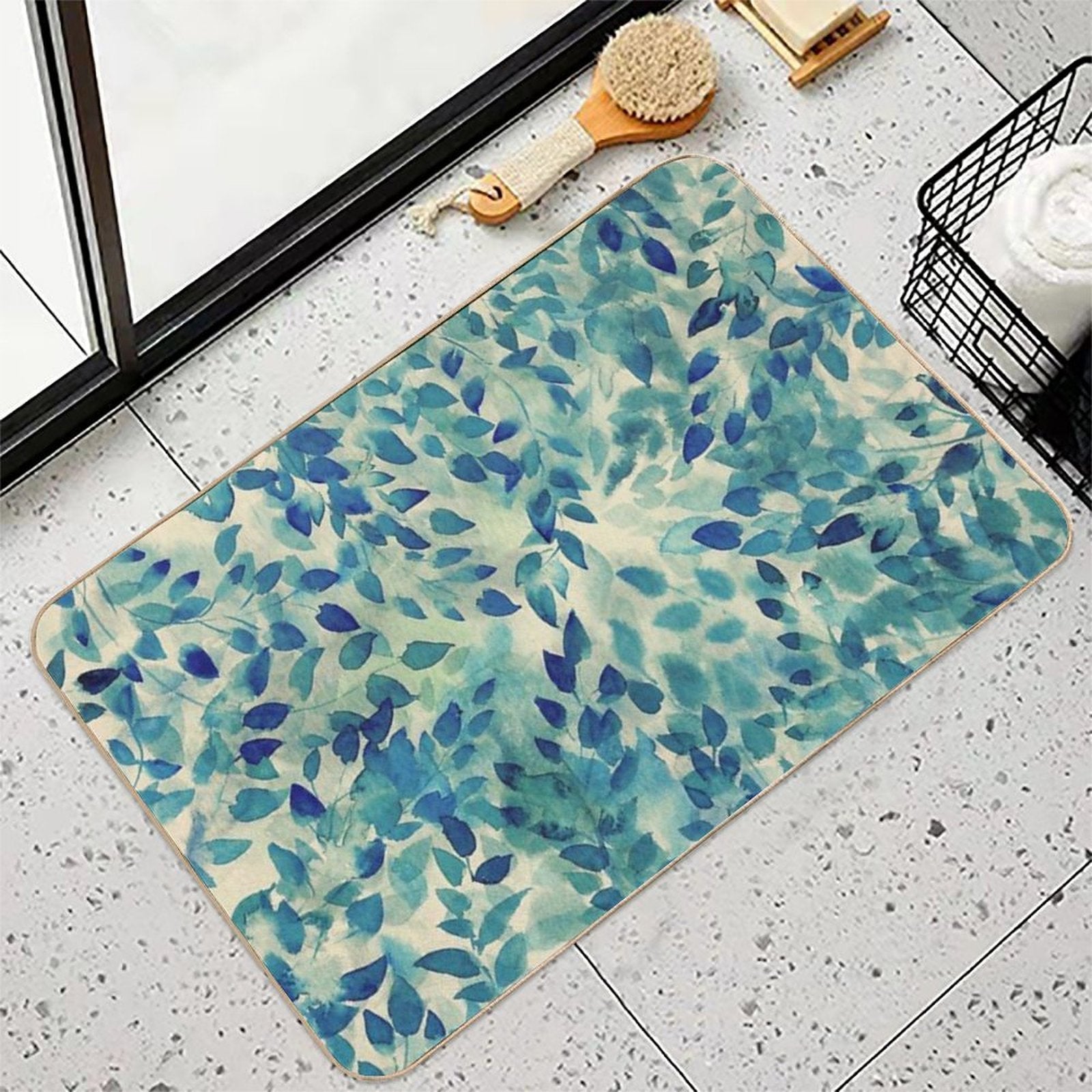 Warm Blue Forest  Easy Maintenance Bath Mat