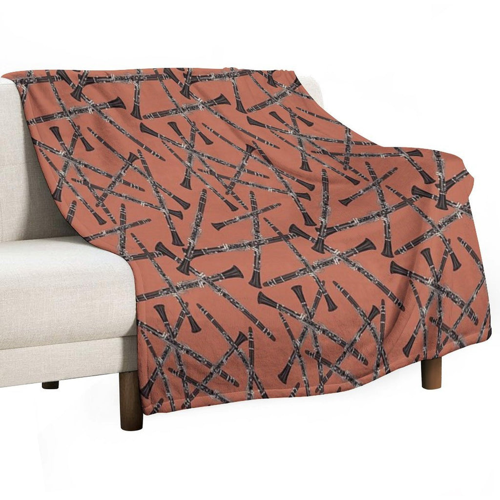 Clarinet Musical Instrument Pattern Rust Multi-functional Throw Blanket