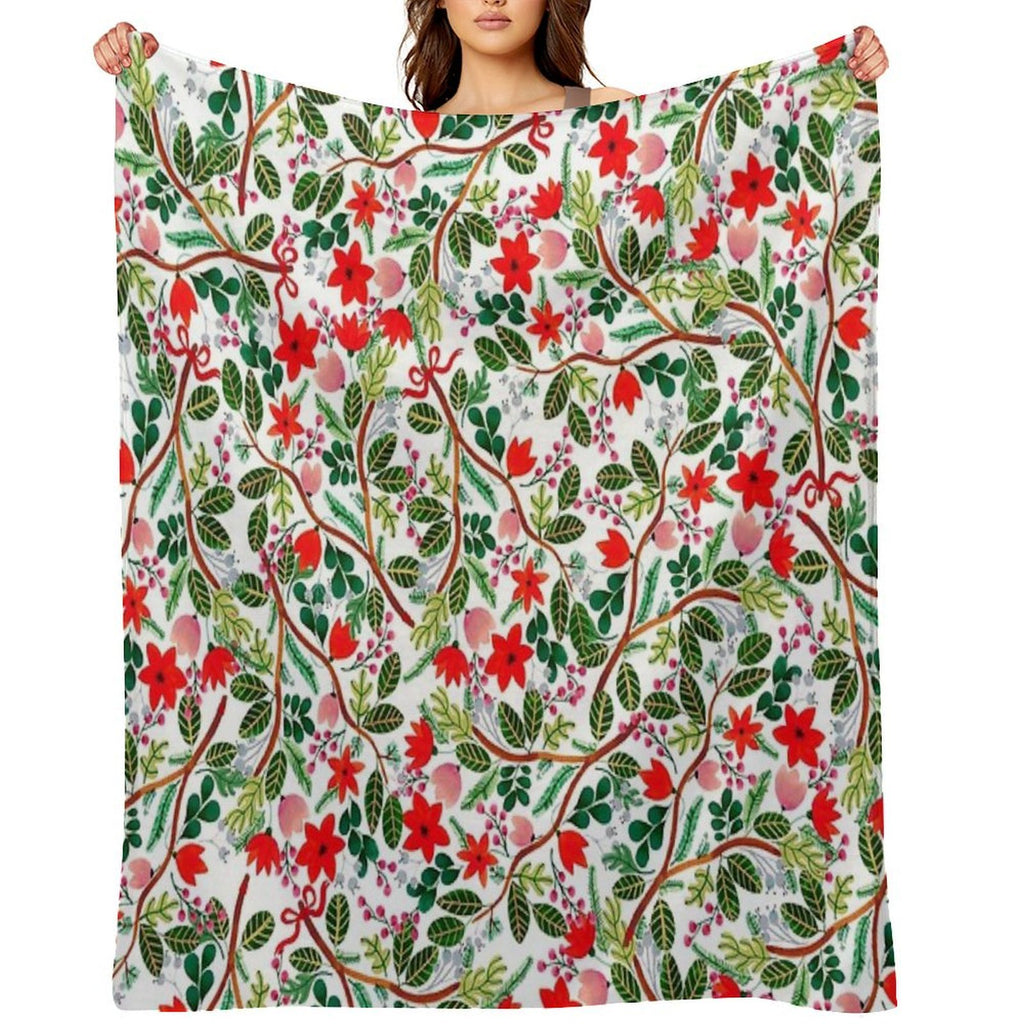 Christmas Floral Pattern Easy Care Throw Blanket
