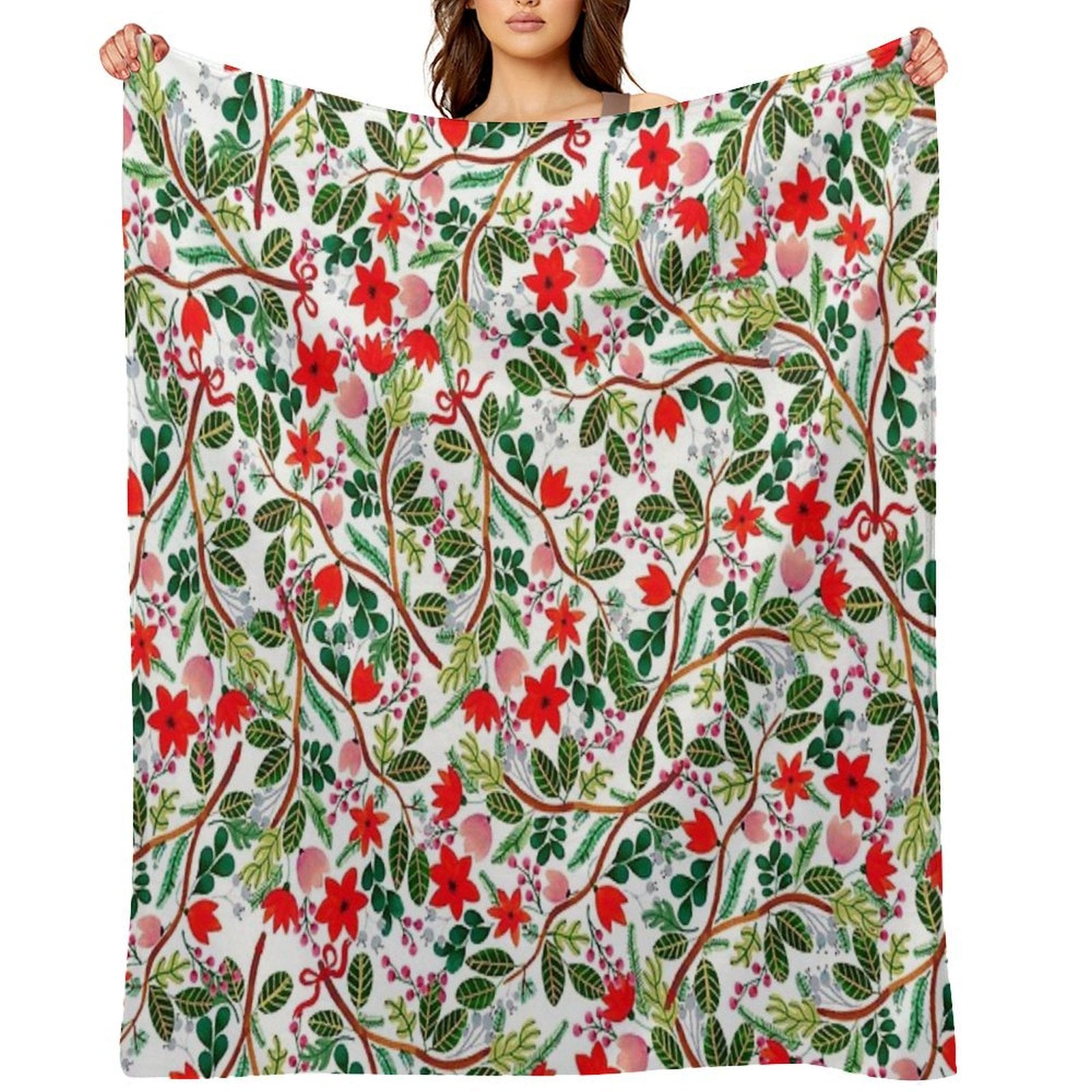 Christmas Floral Pattern Easy Care Throw Blanket