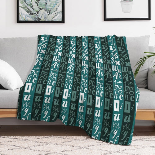 Abstract Green And White Letter Pattern Eco-conscious Throw Blanket