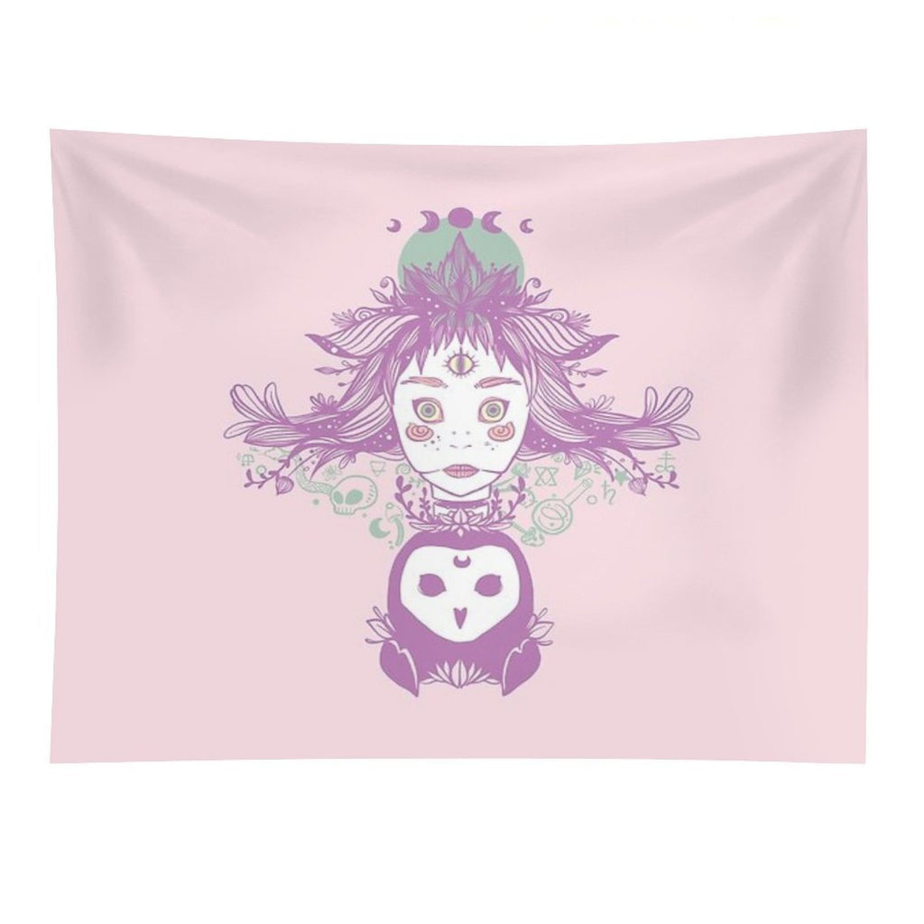 Third Eye Witch With Owl Fantasy Art Tapestry