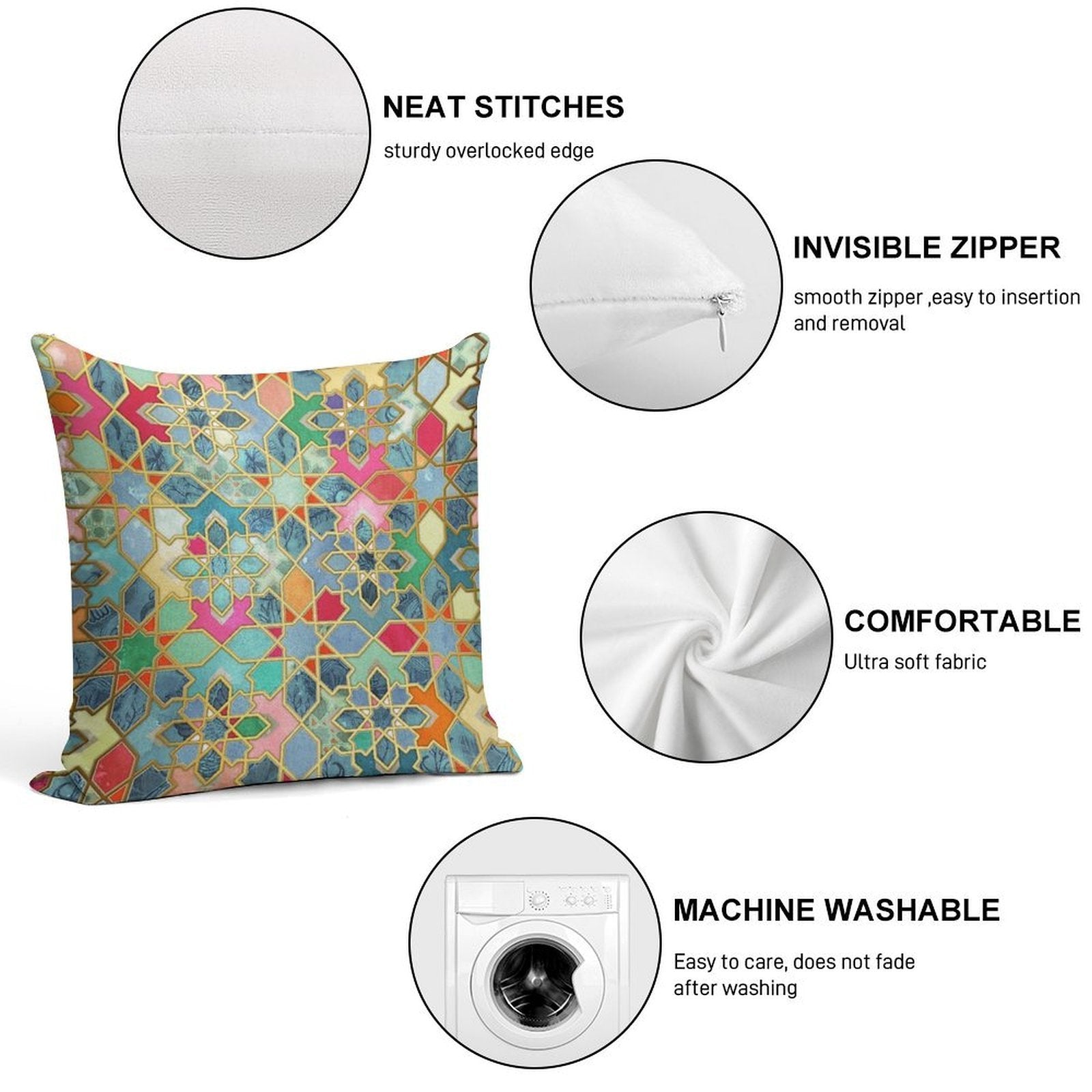 Gilt & Glory - Colorful Moroccan Mosaic Soft Anti-Pilling Throw Pillow