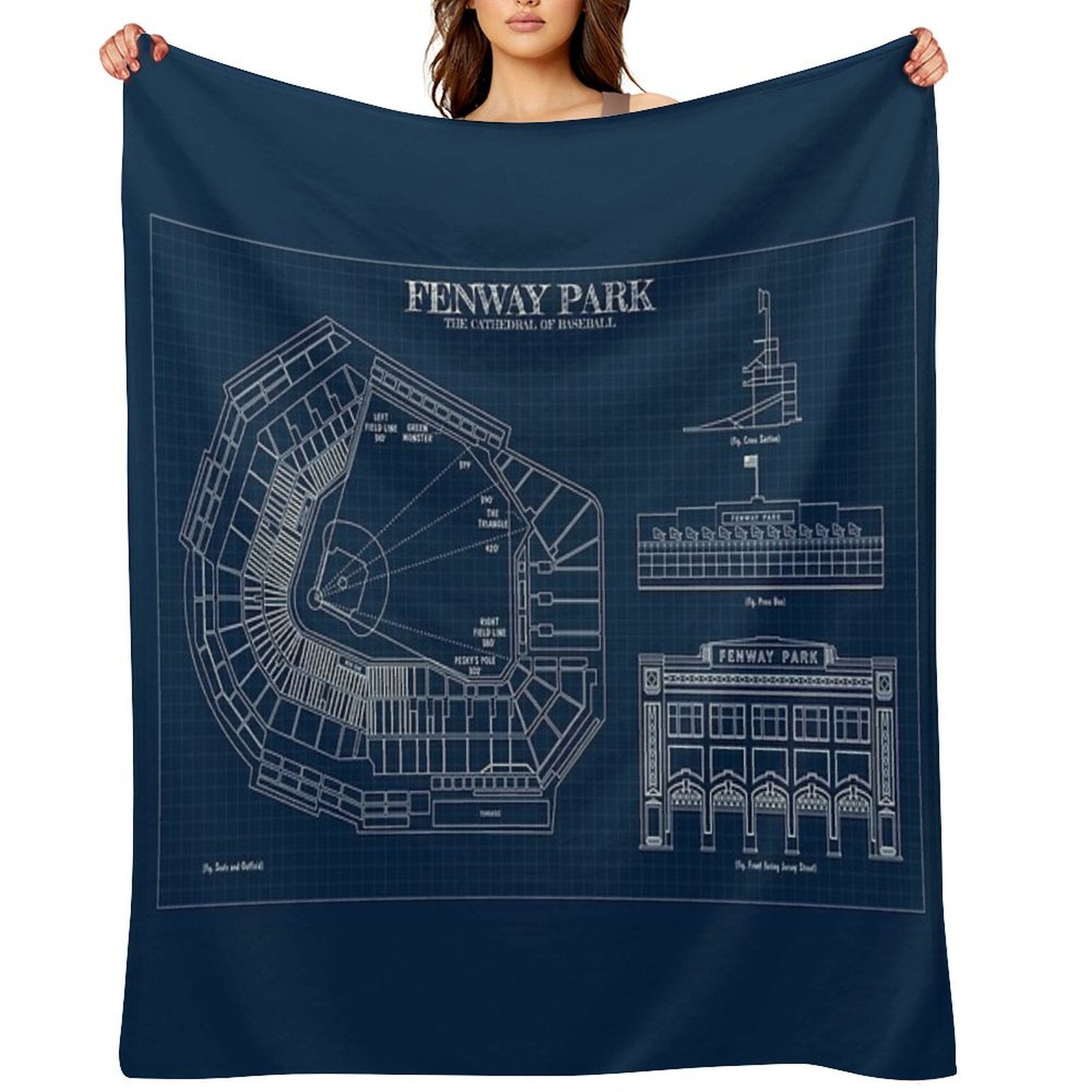 Fenway Park. The Cathedral of Baseball (Navy Blueprint) Easy Care Throw Blanket