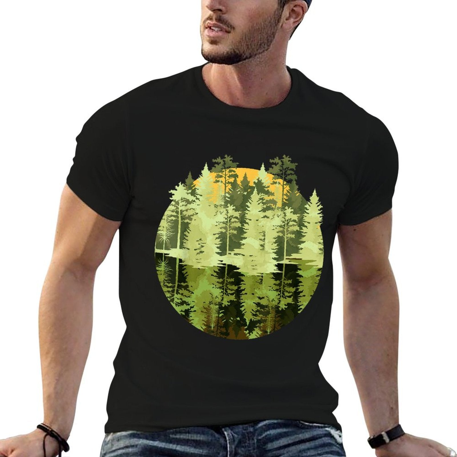 Wildlife Forest Trees Reflection Outdoors Nature  Easy-care T-Shirt