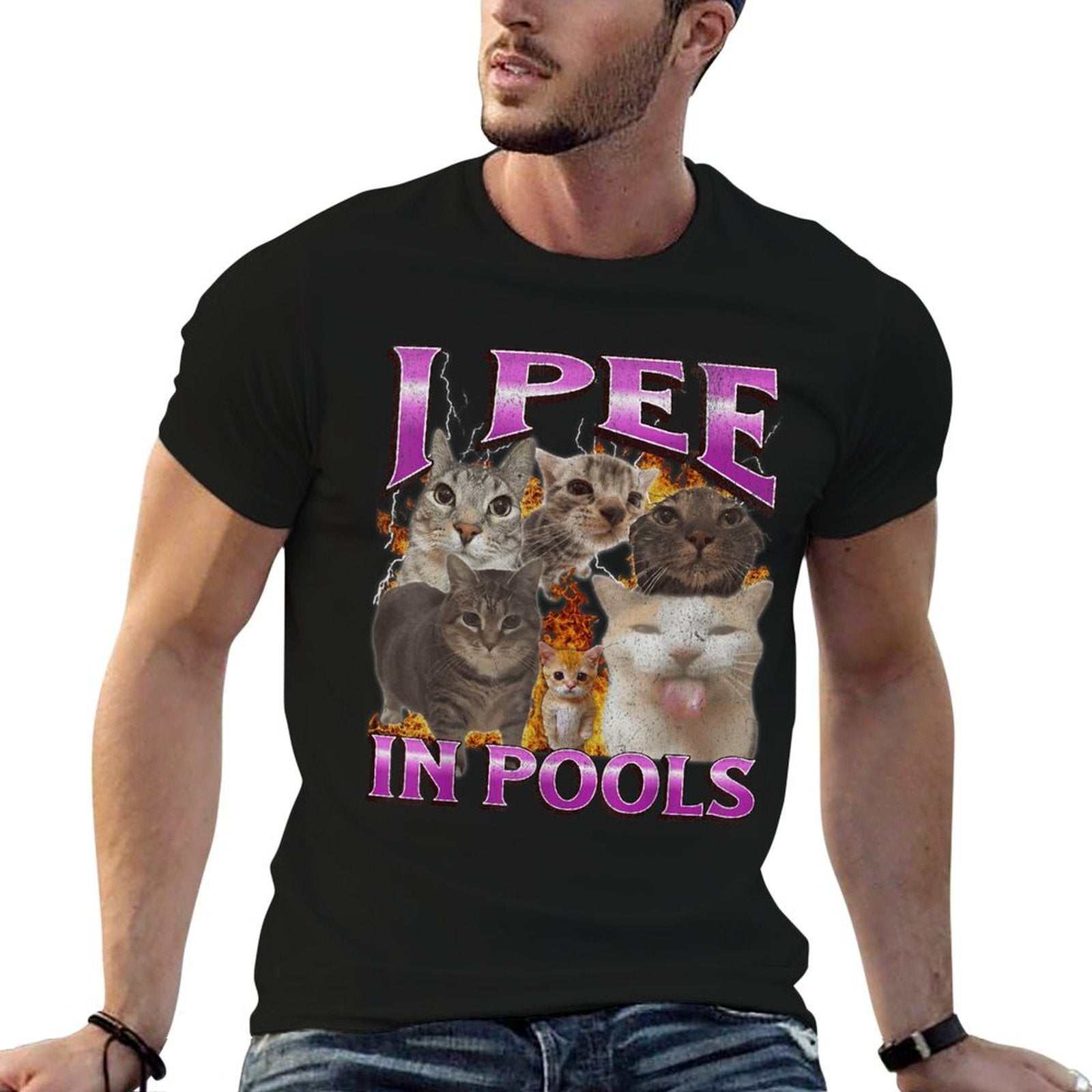 I Pee In Pools Funny Cat Meme Bootleg Graphic  Polyester Blend T-Shirt