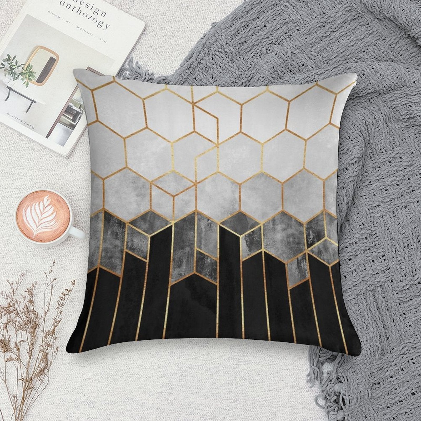 Charcoal Hexagons Soft Warmth Comfort Throw Pillow