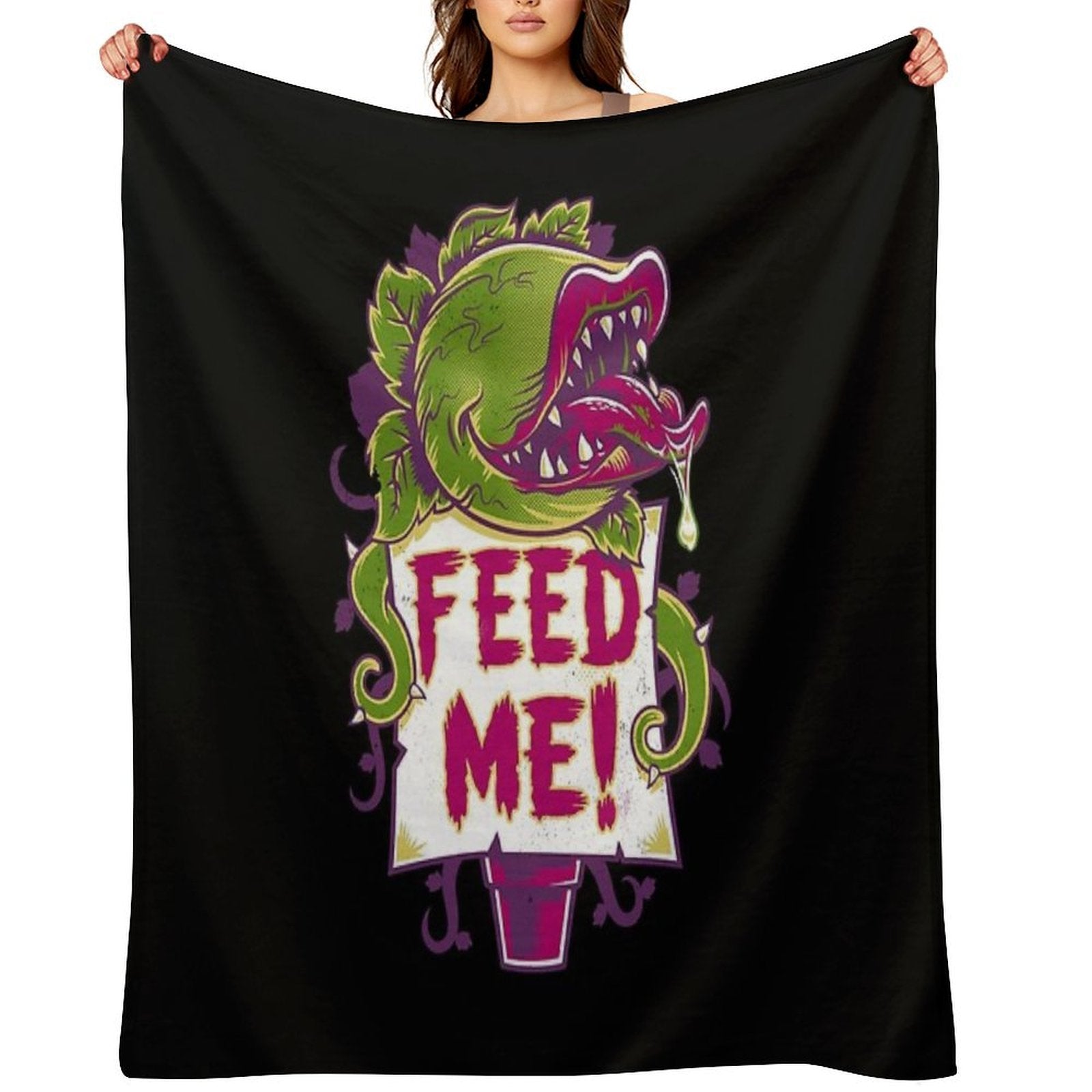 Feed Me - Creepy Cute Audrey Plant - Vintage Spooky Horror Musical Quick-dry Throw Blanket
