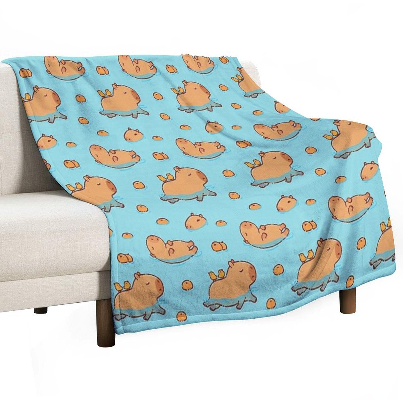 Capybara Pattern Swimming with Oranges Versatility Throw Blanket