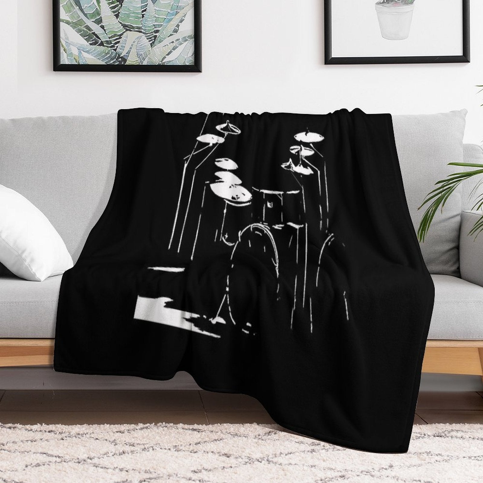 Drum Kit Black And White Versatility Throw Blanket