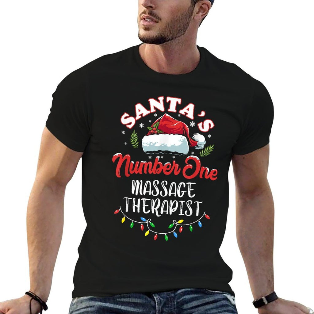 Masseuse Christmas Gift Santas Number One Massage Therapist  Polyester Blend T-Shirt