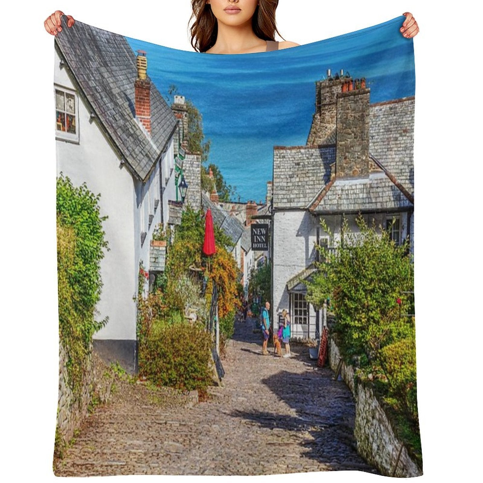 Clovelly Houses, North Devon, England Premium Throw Blanket